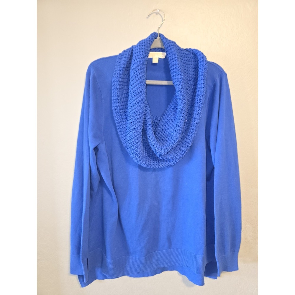 Michael Kors Womens Luxury Designer Blue Cowl Neck Sweater Waffle Knit Sz 2XL